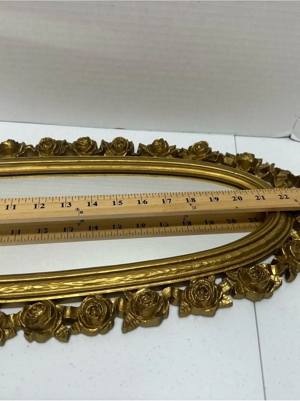 Vintage Syroco 2324 Gold Oval Mirror Roses Bow Hollywood Regency 25”